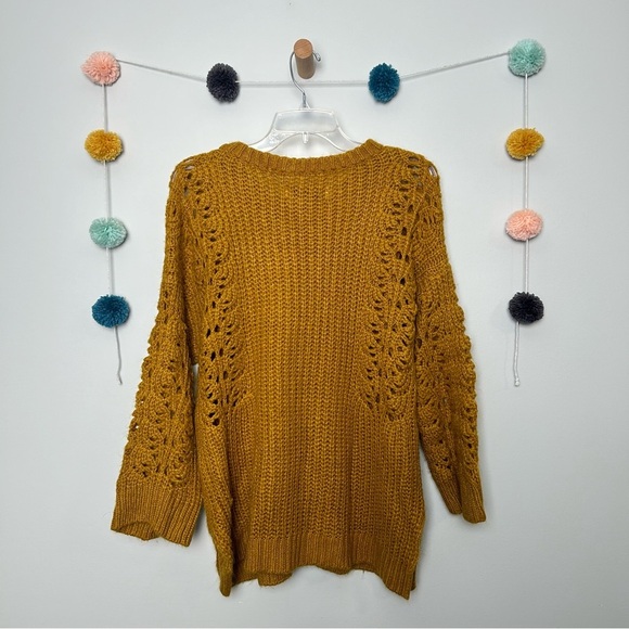 Anthropologie Pilcro Mustard Devenne Pointelle Oversized Sweater - Picture 7 of 7